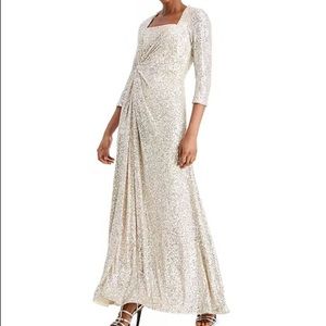Square-Neck Sequined Twist-Front Gown